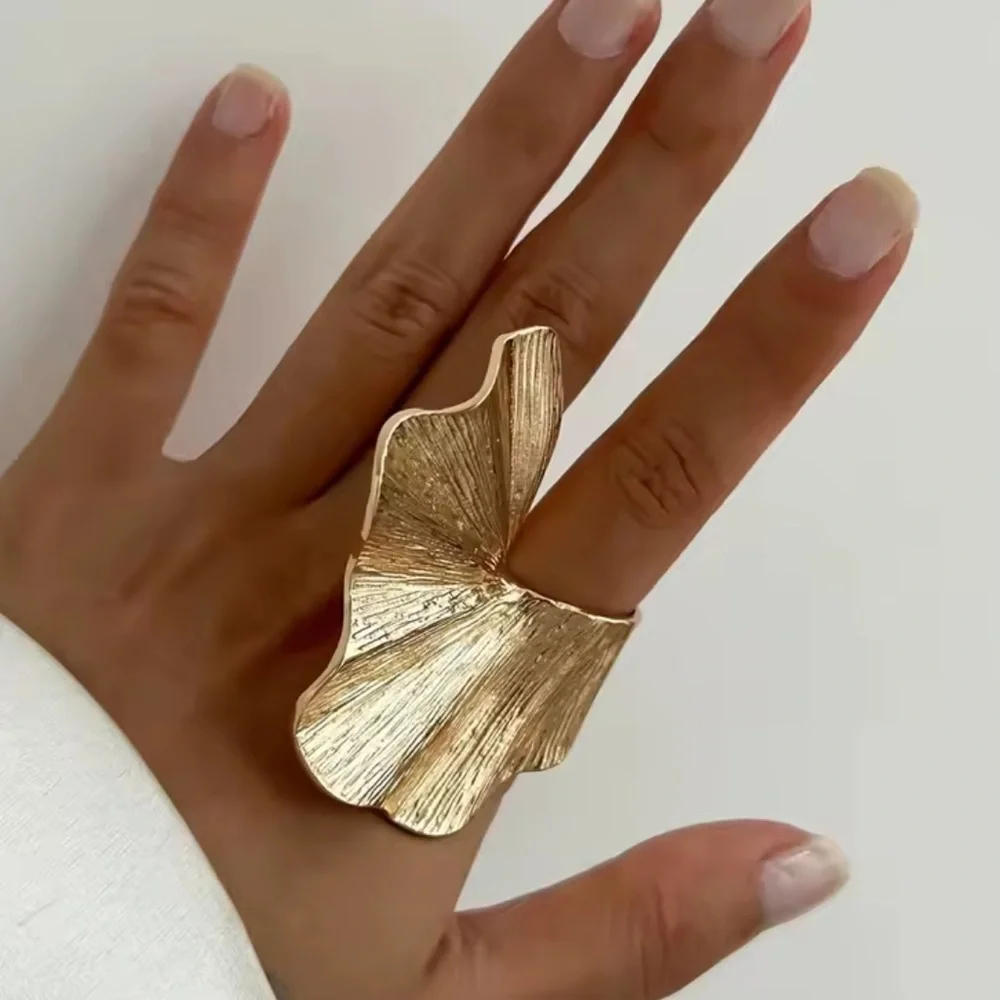Exaggerated Gold Folded Leaf Wide Sculptural Ring
